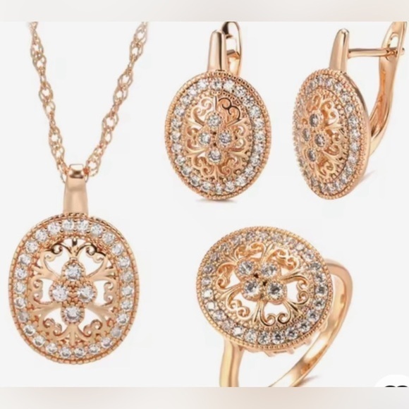 New Rose Gold Jewelry Set with Crystal Accents Stamped